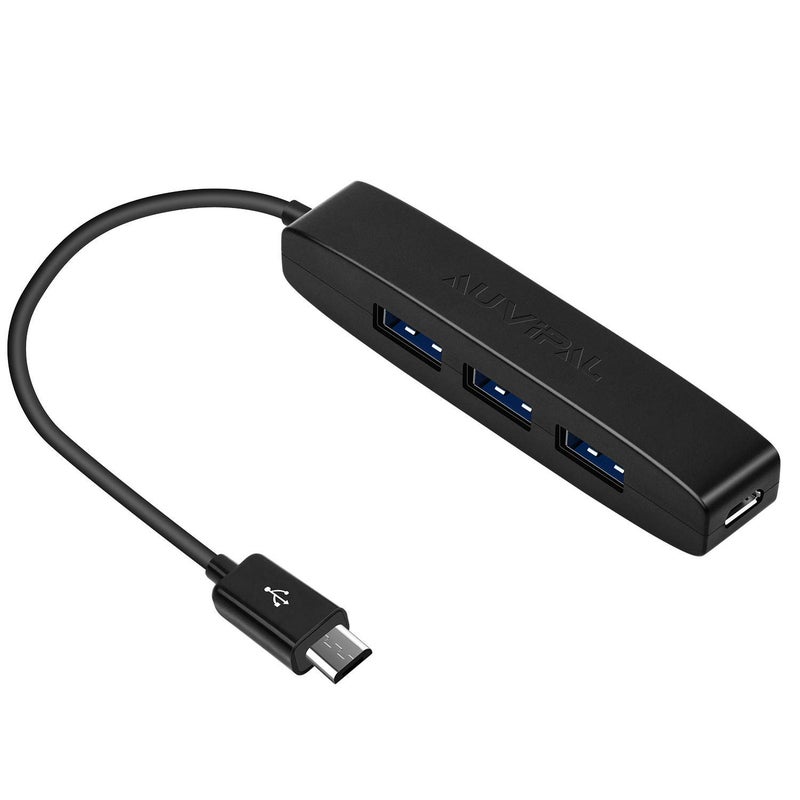 AuviPal محول أوفيبال 3-منفذ ميكرو USB OTG (3 منافذ USB + منفذ طاقة) لجهاز فاير ستيك 4K، بلاي ستيشن كلاسيك، راسبيري باي زيرو، سيغا جينيس ميني، S/NES كلاسيك ميني والمزيد - أسود - Image 1